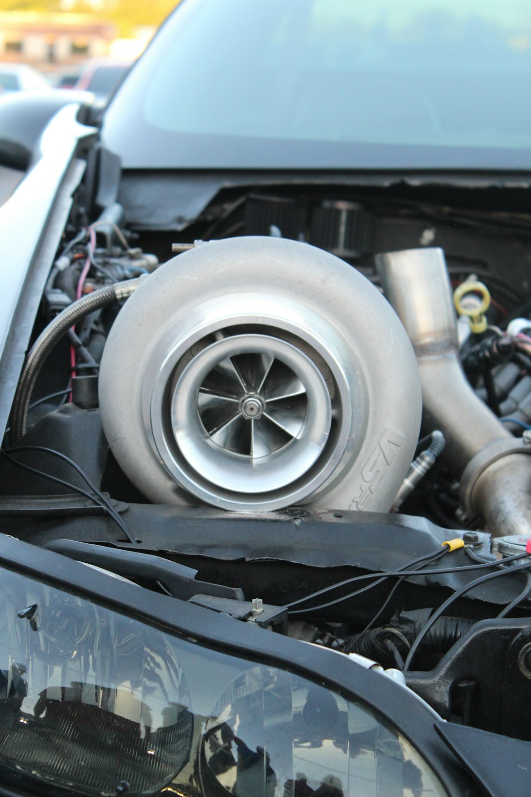 a car with a large tire